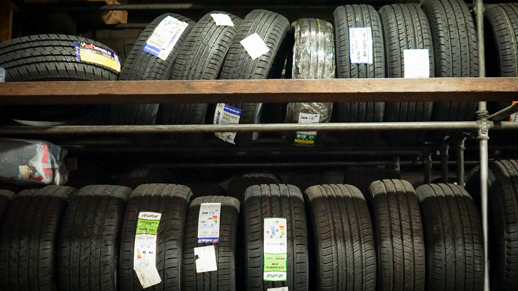 Row of car tires in Randwick